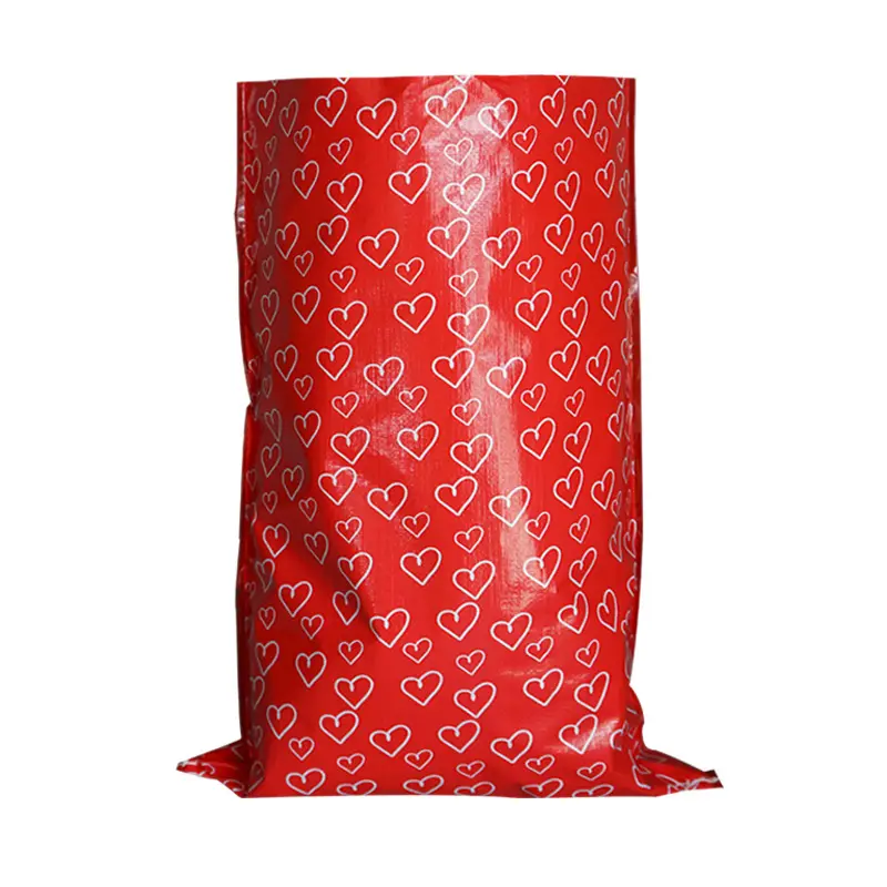ハート柄の赤い機能的な環境にやさしいPPプラスチック製の大きな織りバッグ、PEライナー付き
