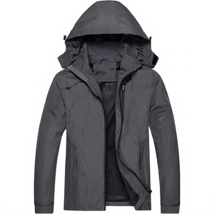 Men's Hooded Polyester Zipper Jacket – Lightweight Windproof Casual Outdoor Sports <b>Coat</b> - Product Image 1