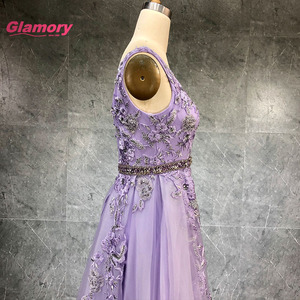 薰衣草v领绣花舞会礼服串珠腰带a字裙女士晚礼服奢华舞会礼服派对 - Product Image 5