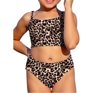 FOXA Ensemble de maillot de bain 2 pièces imprimé guépard pour fille, haut à bretelles spaghetti, bas à coupe haute, tissu extensible - Product Image 1