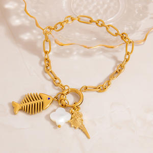 Pulsera de Moda con Dijes de Aleación de Zinc, Color Dorado, Diseño de Concha Marina y Espina de Pescado, Joyería Unisex - Product Image 2