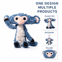 Peluche singe bleu personnalisée, directement de l'usine, en coton PP, avec broderie artistique, OEM ODM, poupée de personnage en peluche pour marques IP originales