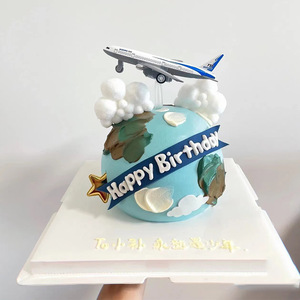Civil Aviation Alloy Aircraft Model Cake Toppers Birthday Decorations Round Reusable Plastic Ins Style - Product Image 2