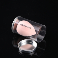 Boîte cylindrique en plastique recyclé écologique transparente, tubes en PET PVC, emballage pour poudre libre, éponge de maquillage, conteneur cosmétique