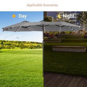 15ft Double-Sided Patio <b>Umbrella</b> with Hand Crank 48 LED 12 Ribs Outdoor <b>Umbrella</b> with Wind-Resistant Design - Product Image 4