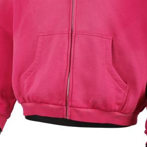 TOPSHOW Custom Plain <b>Pink</b> Sun Faded Acid Wash <b>Hoodie</b> 300 Gsm Cotton French Terry Raglan Sleeve Blank Boxy Zip up <b>Hoodie</b> - Product Image 4