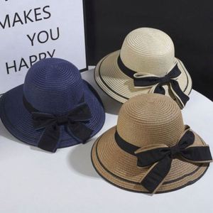Women's Summer Seaside Sunscreen Sun Beach <b>Hat</b> <b>Straw</b> Bucket <b>Hat</b> With Ribbon - Product Image 2