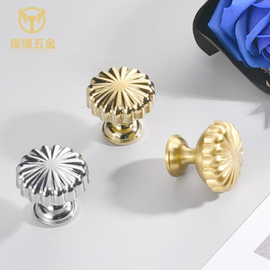 Brass Cabinet <b>Knob</b> Round Pumpkin Style Single Hole Minimalist Drawer Handle Durable <b>Copper</b> Material - Product Image 4