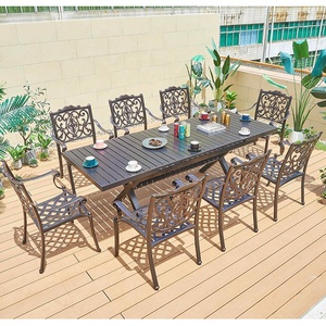 Muebles de mesa de 8 plazas largos de fundición de <span class=keywords><strong>terraza</strong></span> clásica italiana, mesas y sillas de aluminio portátiles para restaurante al aire libre - Product Image 4