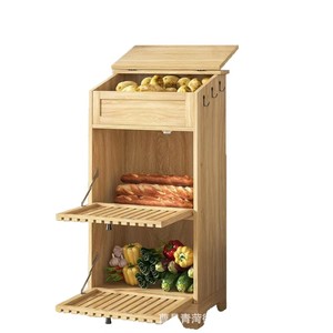Caja de Almacenamiento de Cocina de Madera de 3 Niveles, Gran Capacidad, Organizador de Verduras, Frutas y Pan, Armario Vertical con Tapa de Madera - Product Image 5