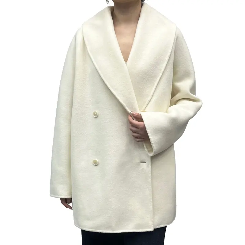 Luxury Double Faced Woolen Coat Custom Cashmere Wool Coats Women with Turn Down Collar