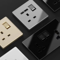 UK 13A Doublel prise électrique usb interrupteur d'éclairage mural, verre gris universel type-c 18W prise de courant à charge rapide intelligente