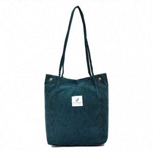 Sac fourre-tout en velours côtelé personnalisé avec logo imprimé, sac de shopping écologique et recyclable - Product Image 4