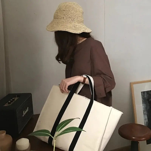 Bolso de mano de lona de algodón de color sólido con logotipo personalizado de nuevo estilo con botón para el trabajo - Product Image 4