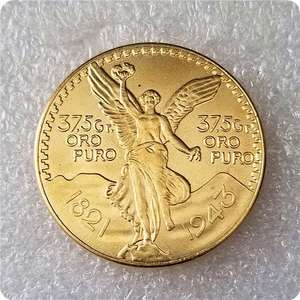 Réplica de Moneda de 50 Pesos Mexicanos Antiguos de Latón, 1821-1921, Reproducción de Monedas Chapadas en Oro, Recuerdo - Product Image 2