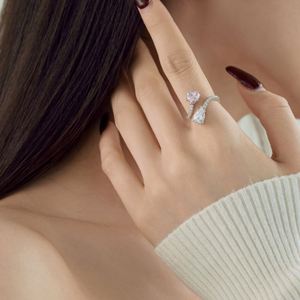 Dylam 925 Sterling Silver 8A Crushed Iced Out Cut Staggered Contrasting Two-Stone Daily Dress <b>up</b> Women <b>Open</b> Ring - Product Image 3