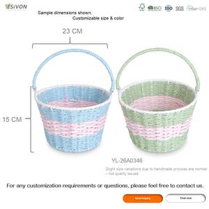 Canasta de Regalo de Pascua ESiVON Moderna Tejida a Mano con Cuerda de Papel, Decoración para el Hogar, Asa con Rayas Pastel, para Niños, Caza de Huevos, <span class=keywords><strong>Picnic</strong></span>, Fiesta - Product Image 3