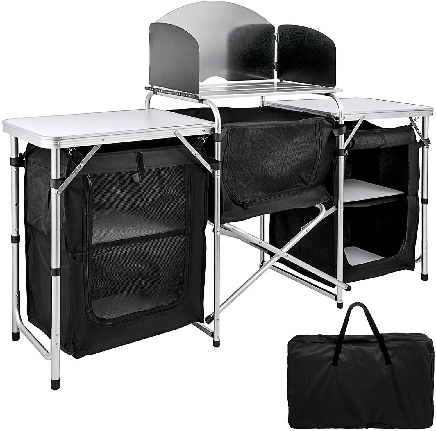 アウトドアアクティビティ2層テーブル2サイド3ジッパー式ポータブルキャンプキッチン家具バッグキャンプキッチンテーブル