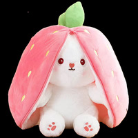 Peluche lapin transformable RT-211 Pâques fraise carotte, super douce, rembourrage en coton PP, aide au sommeil, anti-stress