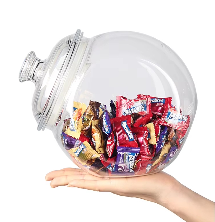 Round Flat Drum Candy Food Jam Spice Herb clear Plastic Candy Jar with Plastic Lids for Candy Store