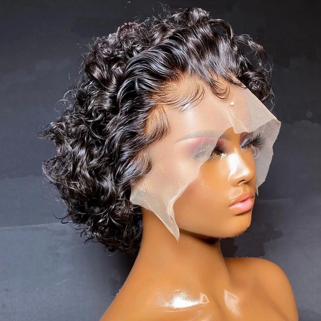 Cheap Perruque 13x4 Lace Frontal Pixie Cut Curly Wig,Bleached Knots Short Brazilian Wig,Hd Lace Human Hair Wig For Black Women