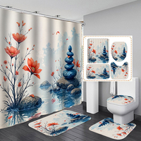 Nouvelle Arrivée - Ensemble Rideau de Douche et Tapis Zen en Pierre Bleue Orchidée pour Salle de Bain et Méditation