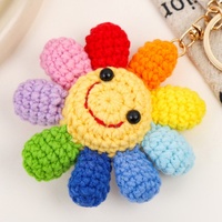 Porte-clés tournesol fait main au crochet, style pastoral, en fil coloré – Support pour clés de voiture