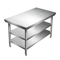 Table de travail à double couche en acier inoxydable avec étagère de rangement comptoir de préparation des aliments pour restaurant bar hôtel laboratoire