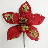 Fleurs Poinsettia à paillettes de Noël Ornements d'arbre de Noël Fleurs artificielles avec de longues tiges pour la fête de l'arbre de Noël