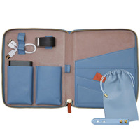 Sac de voyage de luxe en cuir véritable grande capacité avec fermeture éclair pour documents, tablette, batterie externe, câbles de données, stylo et passeport