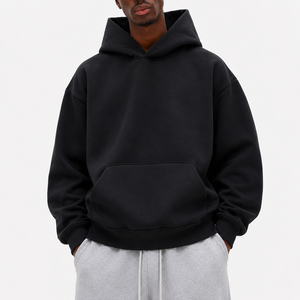 Sweat à capuche oversize épais pour homme, noir, en molleton de coton, teint uni, pour l'automne, fabricant OEM - Product Image 1