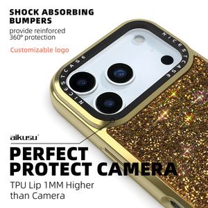 Aikusu Gold Crystal Brand Beautiful Wholesale Luxury Fancy Cue Mobile <b>Phone</b> Bags Case Back Cover for IPhone 17 16 15 14 Pro Max - Product Image 3