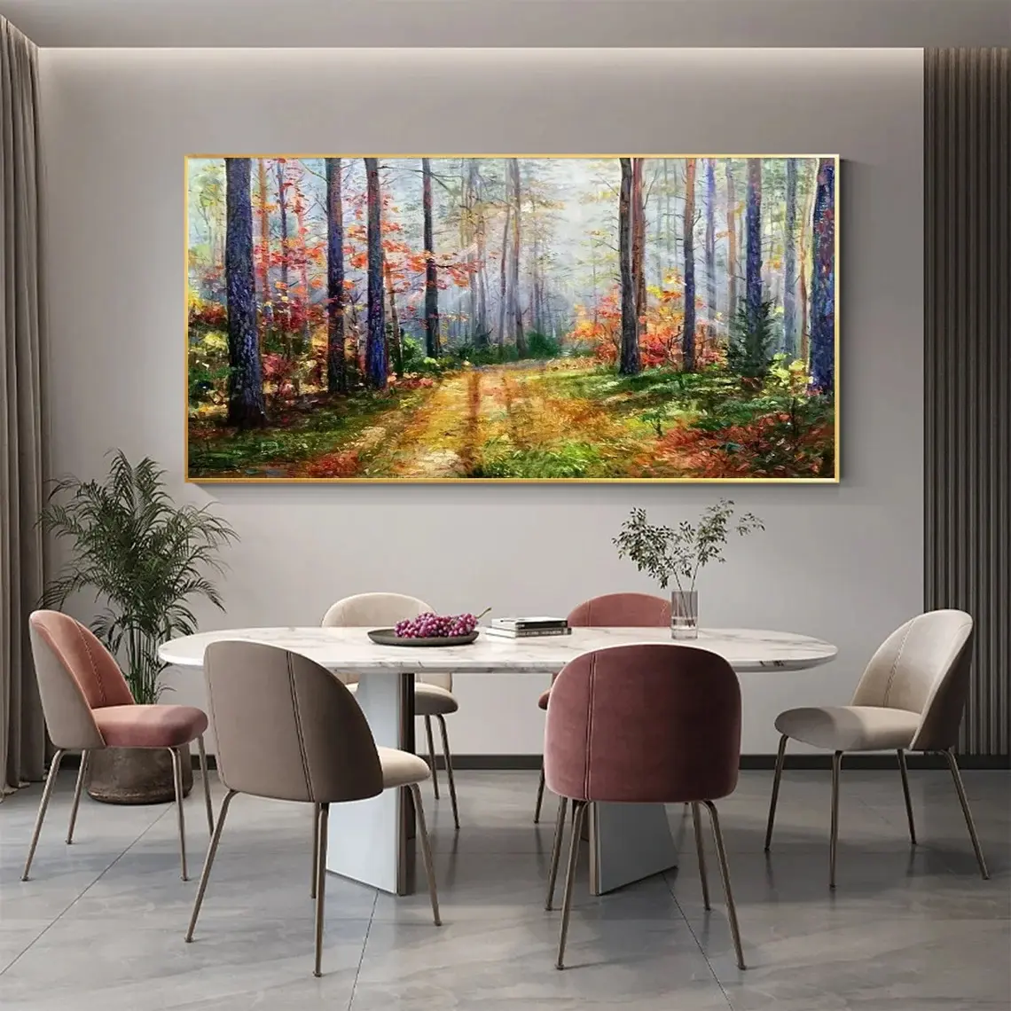 Sunset Forest Paisagem Pintura a Óleo sobre Tela Grande Abstrato Colorido Texturizado Árvore Acrílico Wall Art Modern Home Decor