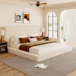 Minimalistisches Wolkenförmiges Polsterbett mit Hohem Abgerundeten Kopfteil für Moderne Hausrenovierung und Wohnungsmöbelpläne - Product Image 2