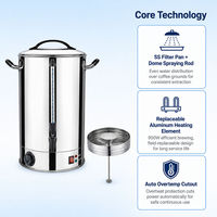 Bouilloire électrique commerciale en acier inoxydable pour café et thé, 140 tasses, 2000W, mécanique, pour hôtellerie et restauration