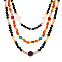 Accessoires rétro de style britannique coquille d'agate naturelle design perlé à la main sens collier en acier au titane