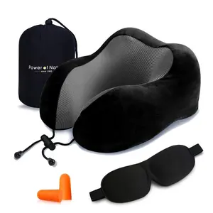 可折叠定制标志OEM套装眼罩颈枕飞机靠背可调舒适U形记忆泡沫旅行颈枕