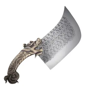 Chino Longquan forjado 3 libras cuchillo para picar hueso bronce tallado dragón patrón mango cuchillo pesado utilizado por carnicero