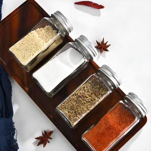 Barattoli in Vetro Quadrati Wishome con Coperchi Ermetici, Contenitori Trasparenti per Spezie Sicuri per Alimenti, per Organizzazione e Conservazione in Dispensa - Product Image 1