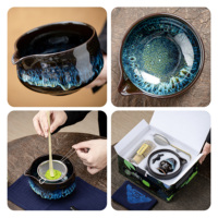 Pour la vente en gros, ensemble de 7 pièces Japandi de thé matcha Chawan, comprenant un bol en céramique de porcelaine et un fouet en bambou, écologique, avec logo personnalisé