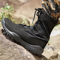 Bottes tactiques d'entraînement Black Light en daim et caoutchouc respirant avec lacets, mi-mollet, amortissantes pour activités de plein air
