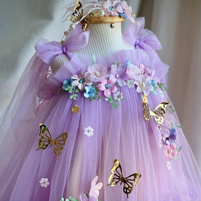 butterfly theme birthday dress Girls Birthday White Butterfly Dress Girls Sequined Puffy Princess Dress