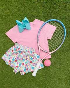 Ensemble de yoga athlétique sans manches pour petite fille, jupe rose à imprimé petites fleurs, modèle GSD4180 personnalisé - Product Image 4