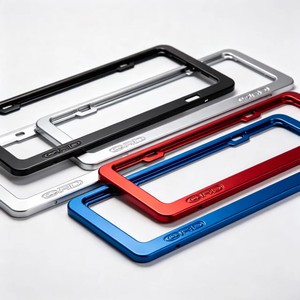 Cadre de plaque d'immatriculation de luxe personnalisé pour moto et voiture, en plastique et métal, certifié ISO9001, style gaufré/plat - Product Image 1