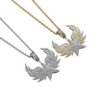 Pendentif Croix Ailes d'Ange Hip-Hop Européen et Américain en Laiton Incrusté de Zircon, Chaîne Torsadée Tendance pour Vendeurs en Ligne