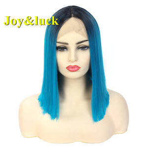 Perruque Lace Front Wig synthétique <span class=keywords><strong>mi</strong></span>-longue — noble, perruque coupe au carré naturelle noire ombrée bleue, perruque pour femmes, <span class=keywords><strong>cheveux</strong></span> lisses, vente en gros - Product Image 1
