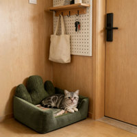 Canapé-lit pour animaux de compagnie en velours côtelé vert foncé écologique de qualité supérieure, rectangulaire, lavable, antidérapant, avec dossier en forme de cactus, en carton