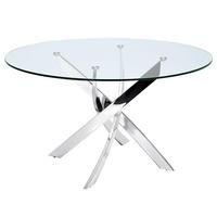 Table à manger contemporaine portable avec pieds en métal en forme de X, plateau en verre trempé, design réglable, 4 places, écologique