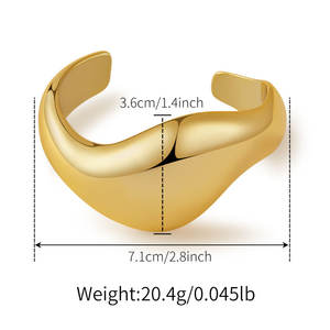 Brazalete Abierto Minimalista con Ondas Curvas para Mujer - Brazalete Grueso de Metal Brillante y Acrílico, Joyería Moderna para Uso Diario - Product Image 2