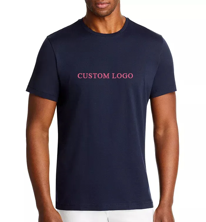 Camiseta de algodão/poliéster 50/50, logotipo personalizado, ponto único, mistura regular em branco